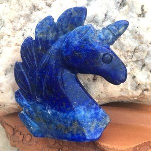 Genuine Lapis Lazuli Unicorn Palm Stone Figurine